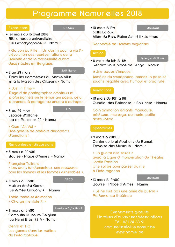 Namur'elles 2018 : un programme varié pour toutes les sensibilités